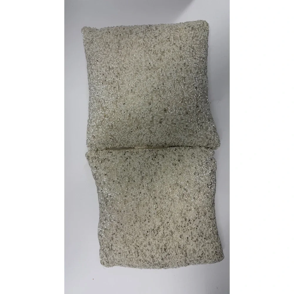 Set of 2 Beaded Decorative Pillows Cream Ivory Champagne Square 5 x 5